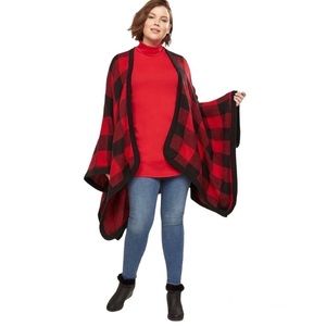LANE BRYANT | Red Buffalo Check Blanket Sweater | Size OS